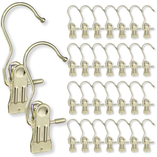 Hangers Clips,Stainless Hooks for Closet Hooks,Heavy Duty Clothespins Laundry Hanging Hooks,Travel Portable Clothes,Boot Tall Towel Hats Socks Pants and Bras (30, Gold) - color: Gold