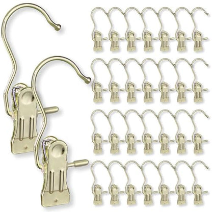 Hangers Clips,Stainless Hooks for Closet Hooks,Heavy Duty Clothespins Laundry Hanging Hooks,Travel Portable Clothes,Boot Tall Towel Hats Socks Pants and Bras (30, Gold) - color: Gold