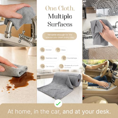 Microfiber Cleaning Cloth Roll 20 Sheets 11" x 10" Tear Away Microfiber Towel Roll Reusable Paper Towels Washable Ultra Absorbent Lint-Free Cleaning Cloths for Kitchen, Car and Home Use, Grey - color: Grey