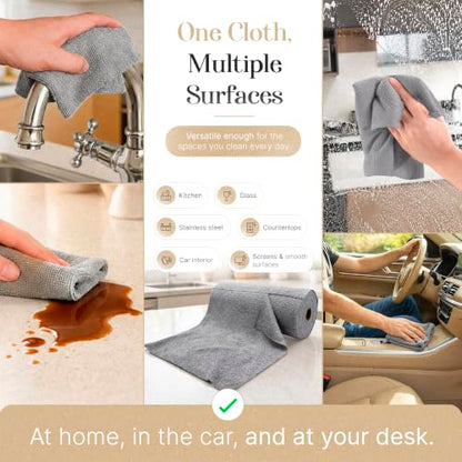 Microfiber Cleaning Cloth Roll 20 Sheets 11" x 10" Tear Away Microfiber Towel Roll Reusable Paper Towels Washable Ultra Absorbent Lint-Free Cleaning Cloths for Kitchen, Car and Home Use, Grey - color: Grey