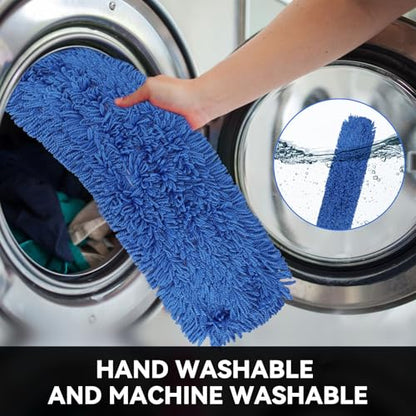 Commercial 48 Inch Dust Mop Head: Replacement Heavy-Duty Sweeper and Janitorial Industrial Dust Mop Head for Floor Cleaning, Office, School, Restaurant, Hospital (3 Pack - Blue) - color: Blue - 48 Inch - 3pack