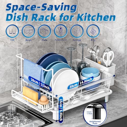 Dish Drying Rack, Stainless Steel-Dish Rack, (white 2 with Sponge Rack) - color: White 2