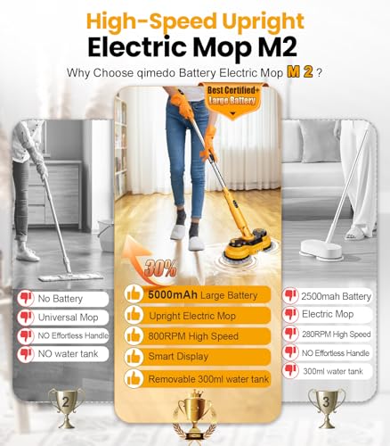 Electric Spin Mop M2, 5000mAh, 110-Min Runtime, 800RPM Cordless Power Mop