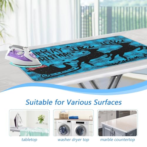 Ironing Mat Portable Ironing Pad Ironing Blanket for Table Top Heat Resistance Double-Side Using Travel Large 47.2 x 27.6 Inch Foldable Lightweight Christmas Check Elk Blue - color: Christmas Check Elk Blue
