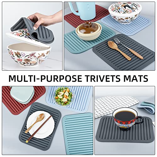 Silicone Trivets for Hot Dishes, Pots and Pans, Hot Pads for Kitchen Counter, Heat Resistant Trivets for Quartz Countertops, Hot Pads, Silicone Pot Holders Mats, Teal Table Trivet Mat, Set 2 - color: A04: Rectangular-teal