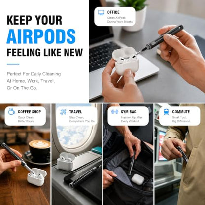 Hyashee Cleaner Kit for Airpods Pro 1 2 3 Multi-Function Cleaning Pen with Soft Brush Flocking Sponge for Bluetooth Earphones Case Cleaning Tools Black - color: Black