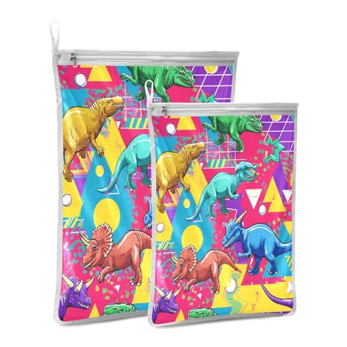 Mesh Laundry Bags Lingerie Bags for Washing Delicates 2 PCS Durable Wash Bag with Zipper Small and Medium Washable Bright Colorful Geometric Dinosaurs - color: Bright Colorful Geometric Dinosaurs