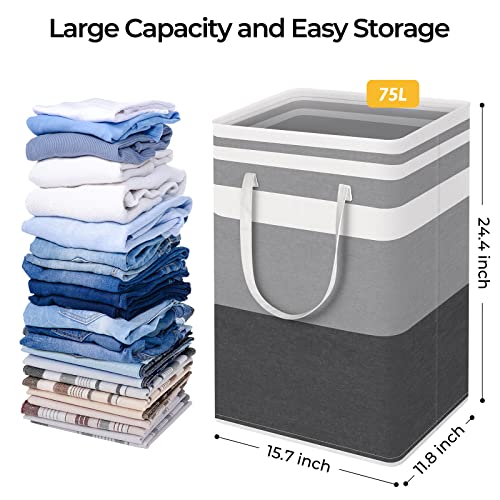 HomeHacks 2 Pack Laundry Baskets, Laundry Hampers Bags (Grey+Blue 75L) - color: Grey+Blue, size: 75L