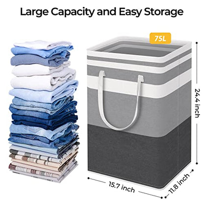 HomeHacks 2 Pack Laundry Baskets, Laundry Hampers Bags (Grey+Blue 75L) - color: Grey+Blue, size: 75L