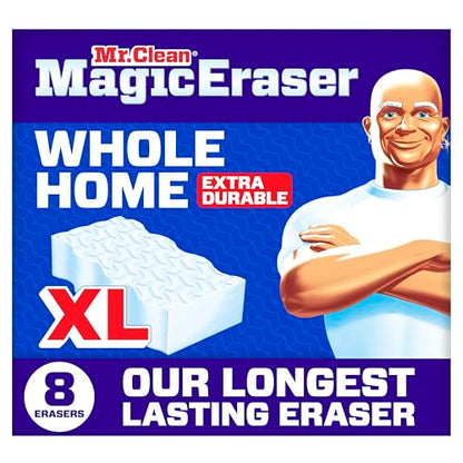 Mr. Clean Magic Eraser Sponge, All Purpose Cleaner, Long Lasting Cleaning Scrubber, Wall, Sneaker, Oven, Kitchen, Bathroom, Shower Cleaner, Cleaning Supplies, Whole Home Extra Durable XL, 8ct - size: 8 Count