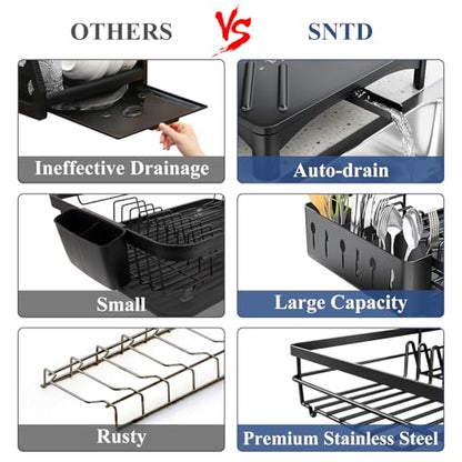 SNTD Dish Drying Rack for Kitchen Counter, 11.8" W x 16.7" L, Black - color: Black