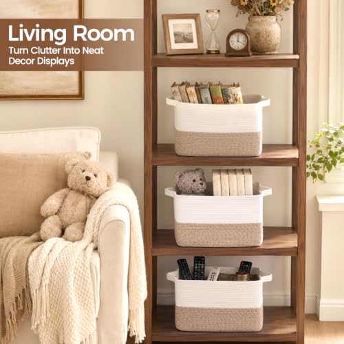 OIAHOMY Woven Storage Basket, Small Baskets for Organizing Brown & White - color: Brown & White, size: 13.5"x11"x9.5"
