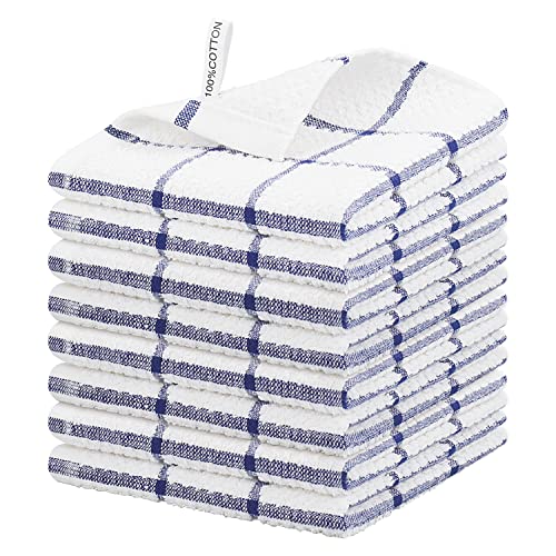 Nialnant 8 Pack Kitchen Dish Rags,Absorbent Kitchen Towels - color: Navy Blue Plaid, size: 12 x 12 in - 8PCS