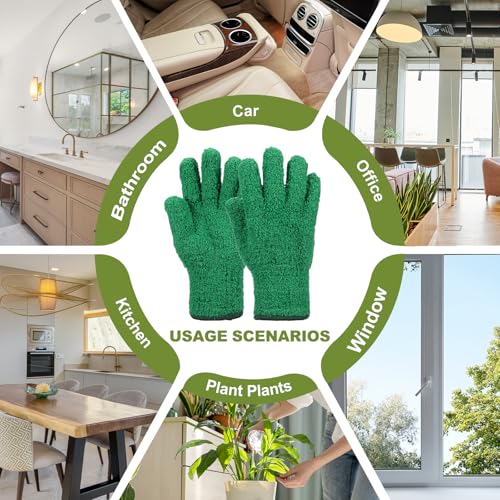 uxcell Microfiber Gloves, Reusable Washable Plant Dusting Gloves Cleaning Mittens for Auto Plants Household Kitchen - color: Dark Green
