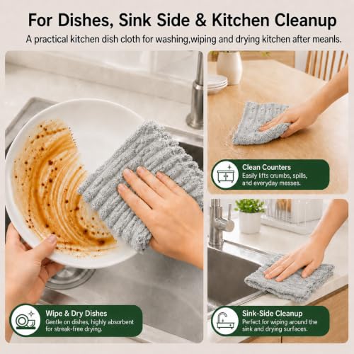 kimteny Microfiber Dish Cloths for Washing Dishes 18 Pack, Light Grey - color: Light Grey, size: 12 x 12 - 18 Pack