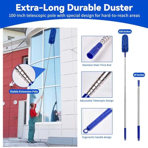 Duster with Extension Pole, 5 in 1 Cleaning Kit with Microfiber Dusters - size: 5 in 1