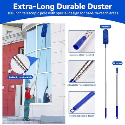 Duster with Extension Pole, 5 in 1 Cleaning Kit with Microfiber Dusters - size: 5 in 1