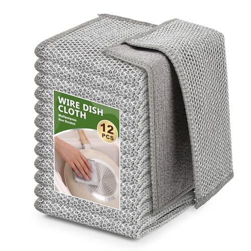 12PK Multipurpose Wire Dishcloth, Double-Side Mesh Scrubbing Cloth(Grey) - color: Grey, size: 7.87 x 7.87Inch - 12PACK