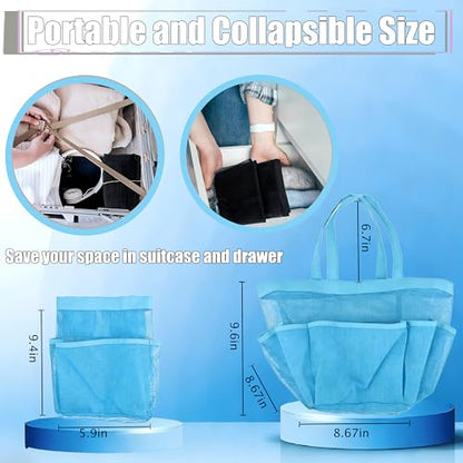 Mesh Shower Caddy Portable - 9 Pockets, Shower Bag for Dorm Room Camping - color: light blue