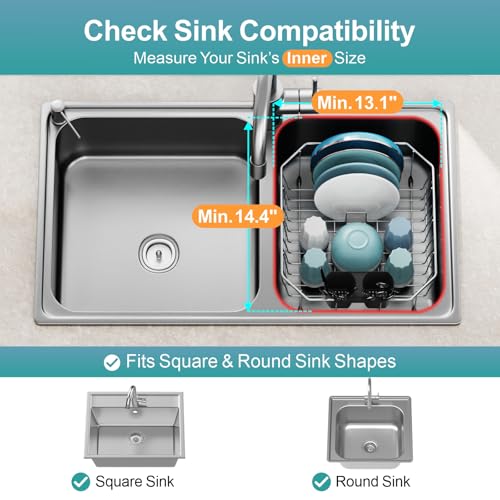 GSlife Small in Sink Dish Drying Rack - Stainless Steel for RV Kitchen - color: Silver Rack With Black Utensil Holder, size: Medium - 14.4" x 13.1" x 5.3"