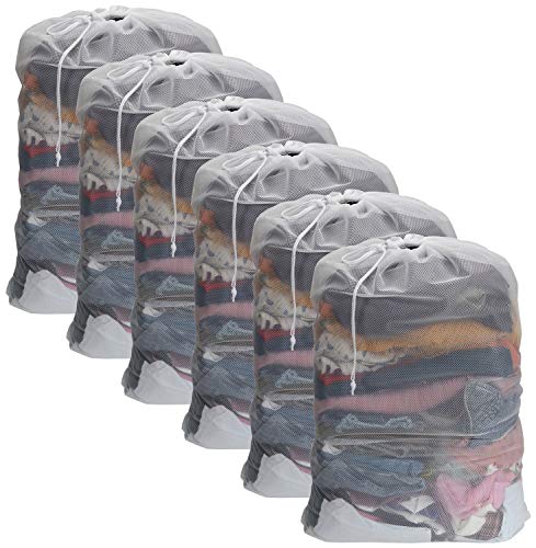 Nicunom 6 Pack Mesh Laundry Bag with Drawstring Closure, 24" x 36" Heavy Duty Extra Large Laundry Bags for Travel, Storage, College, Dorm and Apartment Dwellers, Machine Washable