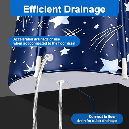 Portable Foldable Bathtub, Collapsible Adult Bath Tub for Hot SPA and Ice Bath, Space-Saving Storage, Durable PVC Material (Starry Sky B, 27inch) - color: Starry Sky B