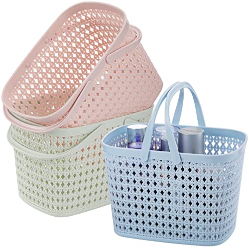 Frcctre 3 Pack Portable Shower Caddy Basket, Plastic Storage Baskets with Handle Plastic Tote Storage Basket Easter Baskets Toiletry Organizer for Bathroom, Kitchen, Pantry, College Dorm