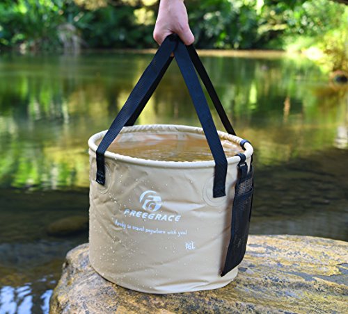 Freegrace Collapsible Water Bucket 10L Portable Camping Sink and Wash Basin - color: Khaki, size: 10L