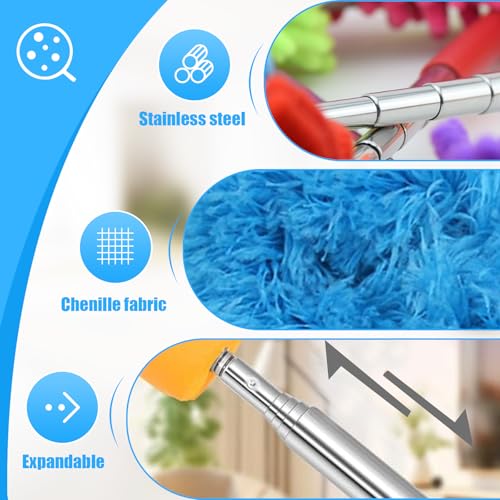 Extendable Feather Duster Telescopic Dust Remover for Home Office Car Furniture High Ceiling Cleaning Multi Purpose Tool(Blue,Round Head) - color: Blue, size: 12.6 in