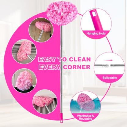 Ceiling Fan Cleaner Duster Reusable Microfiber Ceiling Fan Blade Cleaner Removable Duster with Extension Pole Adjusts 13 to 49.7 Inch for Cleaning Walls Furniture Door Window Top (Rosy White) - color: Rosy White