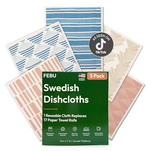 FEBU Swedish Dishcloths for Kitchen, 5 Pack, Sunset - color: Sunset