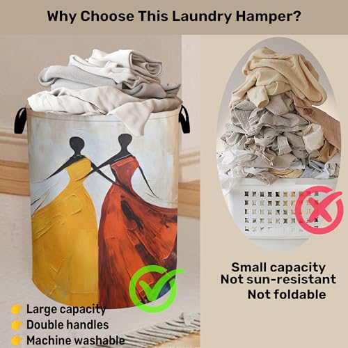 Black Girl Dancing Laundry Basket with Handles - Extra Large Foldable Hamper for Bathroom/Laundry/Bedroom/Dorm, Washable Fabric Storage Bin - color: Black Girl Dancing