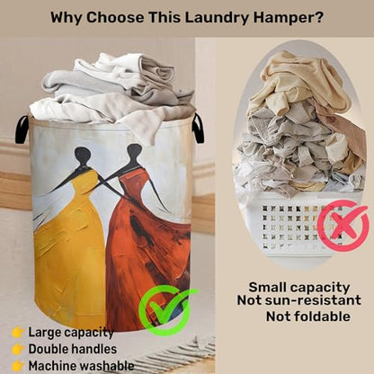 Black Girl Dancing Laundry Basket with Handles - Extra Large Foldable Hamper for Bathroom/Laundry/Bedroom/Dorm, Washable Fabric Storage Bin - color: Black Girl Dancing