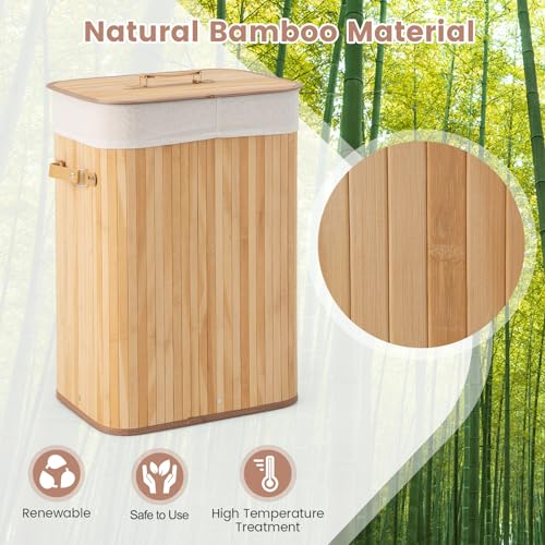 Giantex Bamboo Laundry Hamper with Lid Removable Liner & Handles - color: Natural