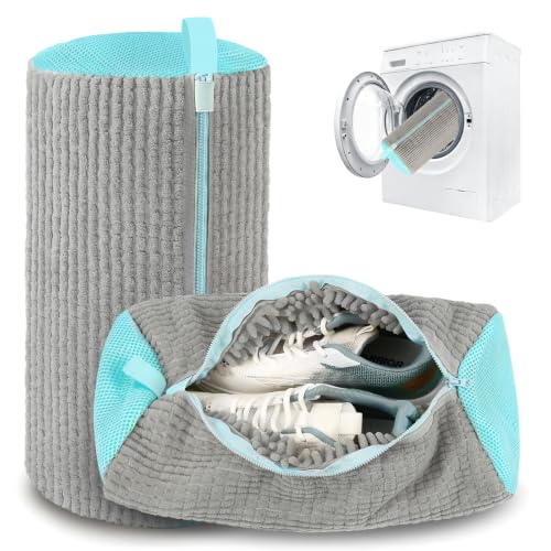 2 Pack Shoe Washing Machine Bag, Laundry Shoe Bag for Washer and Dryer, Reusable Shoe Cleaning Bag for Sneakers and All Shoes Types with Self-Locking Zipper(Gray) - color: Gray