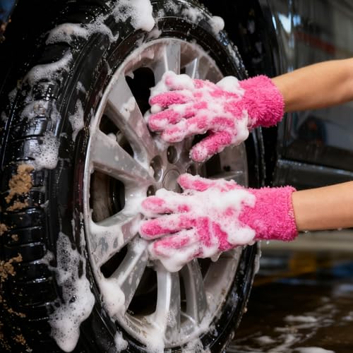 2 Pairs Plant Gloves Dusting, Microfiber Dusting Gloves Reusable Washable Plant Cleaning Glove for Plants, Cars, Blinds, Windows Blue and Rose Red
