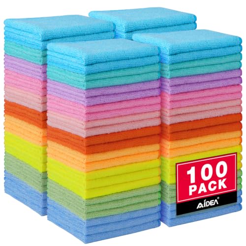 AIDEA Microfiber Cleaning Cloth, 100PK, Cleaning Rags, 11.5"×11.5" - color: Multi-colored, size: 11.5in.x11.5in.