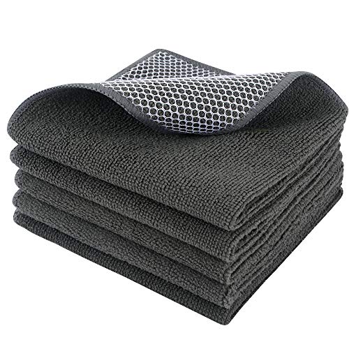 SINLAND Dish Cloth for Washing Dishes Kitchen Washcloth Cleaning Cloth - color: Dark Grey, size: 12inchx12inch 5pack