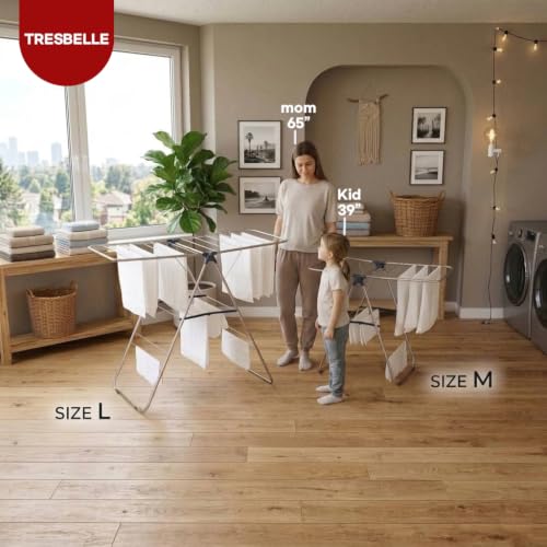 TRESBELLE Stainless Steel Clothes Drying Rack,Foldable Laundry Dryer,Size Ｌ - size: Large