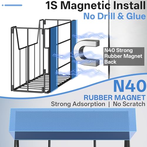 DTUQYX 2-Pack Magnetic Folding Storage Shelf, No Drill Heavy Duty Organizer with 4 Hooks Magnetic Basket Shelves for Laundry Kitchen RV Refrigerator Washing Machine Garage - size: 16.72"×10.5"