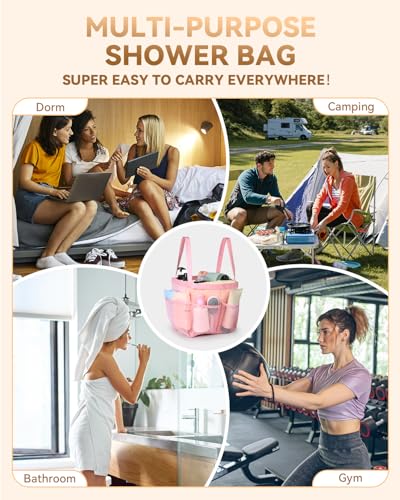 Temede Mesh Shower Caddy Portable for College Dorm Room Essentials - color: Pink