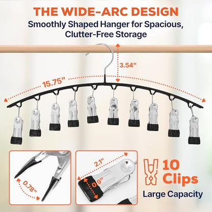 2-Pack Legging Hangers, Space-Saving Closet Organizer with 20 Stainless Steel Clips Total, Holds 20 Leggings, Yoga Pants, Skirts and Scarf | Anti-Slip Multi Clip Hangers
