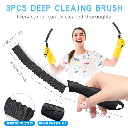 Magiware Hard Bristle Crevice Cleaning Brushes for Household Use - 2025 New Thin Scrub Brush Set, Small Cleaning Tool for Narrow Spaces, Kitchen,Toilet, Bathroom,Window, Faucets, Car Gaps (Model 1) - style: SERRATED & STRAIGHT