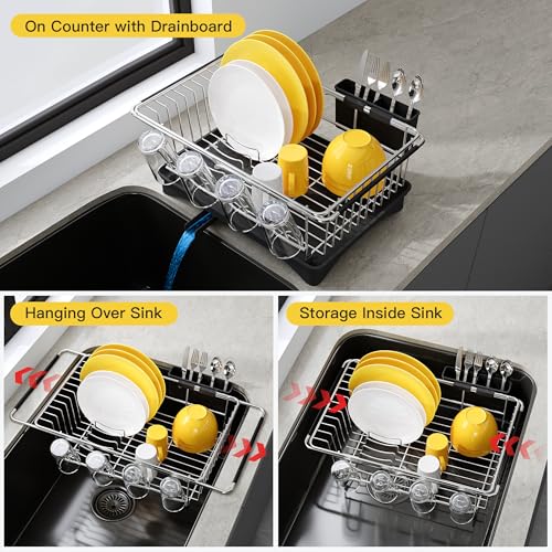JASIWAY in Sink Dish Drying Rack with Drainboard and Utensil Holder - color: Silver, size: For 12"-30"w Sink, with Drainboard