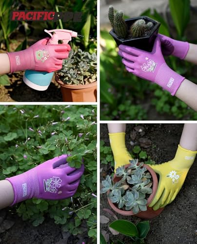 PACIFIC PPE 3 Pairs Gardening Gloves for women, Latex Coated Garden Gloves, Breathable, Medium Size fits Most, Rose Red - color: Rose Red, size: Medium (Pack of 3)