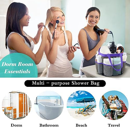 Mesh Shower Caddy Portable - 9 Pockets, Shower Bag for Dorm Room Camping - color: Purple