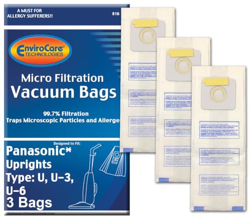 EnviroCare Replacement Micro Filtration Vacuum Cleaner Dust Bags made to fit Panasonic Types 3, U-6 3 pack