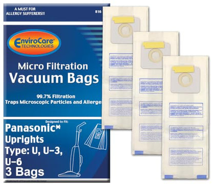 EnviroCare Replacement Micro Filtration Vacuum Cleaner Dust Bags made to fit Panasonic Types 3, U-6 3 pack