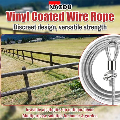 NAZOU 3/16 Inch Coated Steel Wire Rope, Hanging String Lights, Clotheslines - color: Silver, size: 50FT