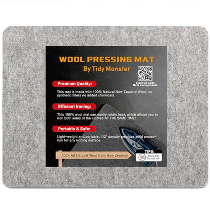 Wool Pressing Mat for Quilting, 100% Wool from New Zealand, Portable Felted Wool Ironing Mat Pad Blanket for Quilter, Sewing, Quilting Supplies and Notions 15''x12'' - size: 15''x12''